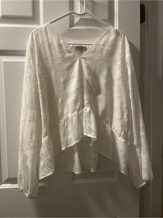 LOFT Tops - LOFT Ivory Embroidered Peplum Long-Sleeve Blouse
